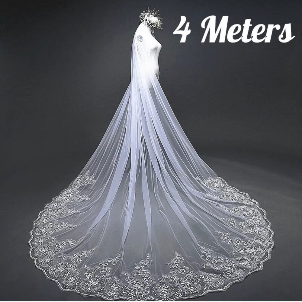 New elegant lace/ sequined cathedral veil
